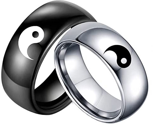 Aotiwe Eheringe Paar, Modeschmuck Set Graviertes Yin und Yang Muster Edelstahl Silber Schwarz W 60 &M 52