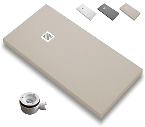 Plato de Ducha RESINA Extraplano EstiloBaño® DACOTA - Antideslizante TEXTURA PIZARRA -Todas Las Medidas Disponibles -Varios colores -【70x90, Crema Ral-1015】- Incluye Válvula desagüe + Rejilla