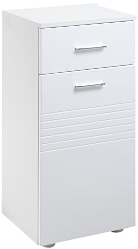 kleankin Meuble sur Pied Colonne Bas de Salle de Bain Placard Porte avec étagère tiroir Coulissant en Bois Blanc