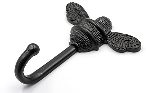 Brass bee Coat Hook | Towel Hook | Wall Mounted Wall Hooks | Hooks for Walls Door | Solid Iron Bee Hooks in Black or Nickel | Clothes Hanger Rack with Bee (Silver) (Black)