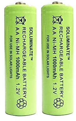 Soluminate Solar Light Batteries Size AA (1000mAh) 1.2V Ni-MH Rechargeable for garden solar lights (2-Pack)