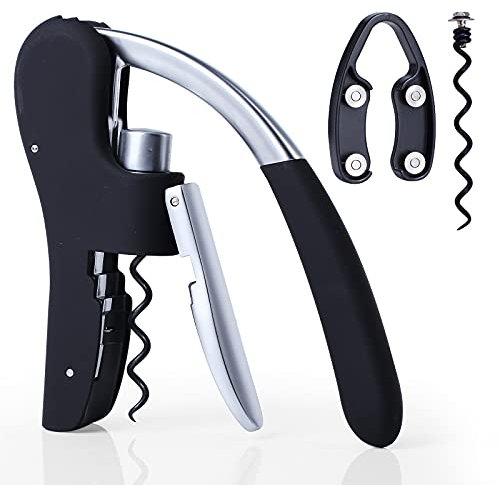 Drincarier Profi-Flaschenöffner, Zinklegierung, mit Hebel, Korkenzieher, mit Folienschneider, Kellnermesser, Tintenfisch/Hase, Schwarz