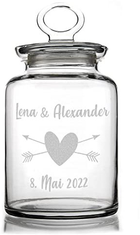 Herz & Heim® Vorratsdose aus Glas mit Gravur | personalisiertes Hochzeitsgeschenk