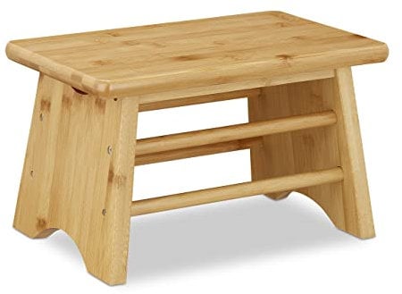 2 x Fußbank Bambus, bis 100 kg, Stabiler Tritthocker, Kinderhocker Bad, Hocker, HxBxT: 20 x 33 x 21,5 cm, Natur