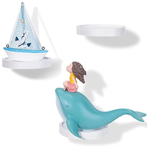Yangbag Wandregal 3er Set in Weiß, Schweberegal rund Bambus, Kleine Regale Wandablagen Pflanzenregal Holzregal Hängeregal in Ø11cm,Dekoregal von Wohnzimmer, Schlafzimmer, Flur, Küche, Arbeitszimmer