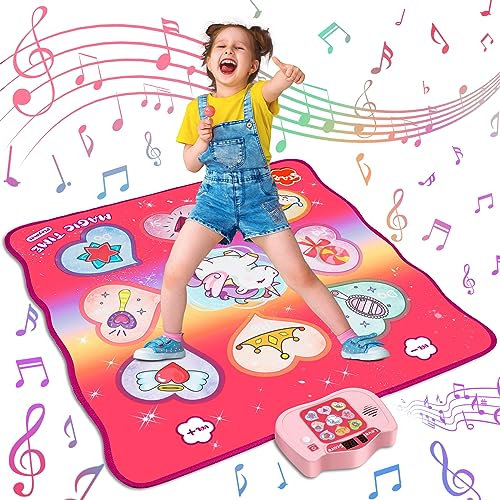 BAZADER Einhorn Tanzmatte Spielzeug Geschenke für Mädchen Jungen Alter 3 4 5 6 7 8+ Jahre, Musikmatte mit 5 Modi & 8 Integrierte Songs, LED Anzeige, Weihnachten Geburtstag Kinderspielzeug
