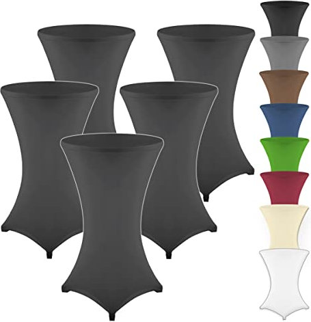 Gräfenstayn 5er-Set Stretch Stehtischhusse Diana mit Öko-Tex Siegel, Verstärkung im Fußbereich, in vielen Farben und Größen Ø60-65cm / Ø70-75cm / Ø80-85cm (Schwarz, Ø80-85cm)
