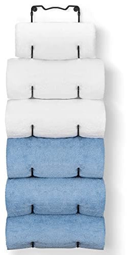 Towel Rack Wall Mounted, Bathroom Towel Storage Rack with 6 Compartments, Metal Towel Rail Hanging Practical Towel Holder for Large and Small Towels, Black