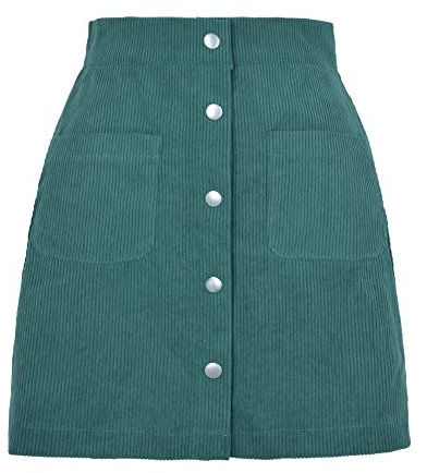 Kuukaas Cordrock Damen Kurz Rock Damen für Herbst & Winter Minirock Damen A Linie Winterrock Damen mit Taschen Grün S
