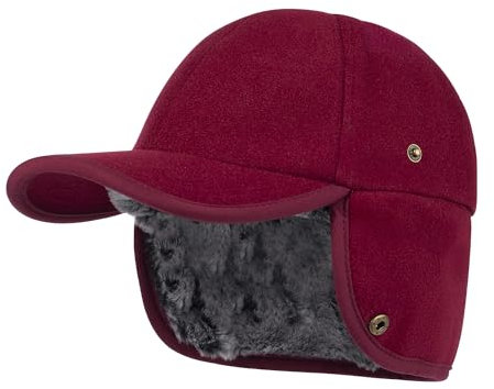 PivotWing Wintermütze mit Ohrenklappen Herren Damen Winter Basecap Baseball Cap with Earflap Ear Warmer Elmer Fudd Hat Cap Kappe Mutzen Mütze mit Ohren Ohrenschutz Fliegermütze, Burgunderrot
