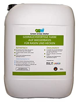Rilit GreenGrass Water Gras Rasenfarbe natürlich grüne Farbe zum sprühen bei Trockenheit Rasen und braune Flecken in Hecken Made in Germany; 10 Liter