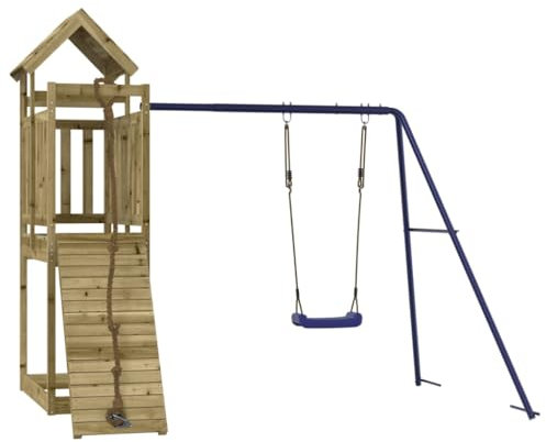 vidaXL Spielturm, Klettergerüst mit Kletterwand Schaukel, Kinder Kletterturm mit Holzdach, Spiel-Zubehör für Garten, Holz Spielplatz, Imprägniertes Kiefernholz