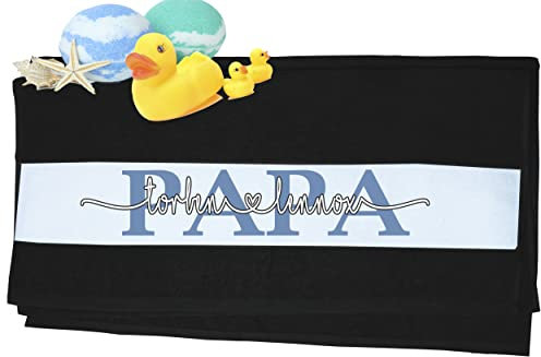 PAPA Handtuch personalisiert mit Kinder Namen bedruckt| Duschtuch, Badetuch, Saunatuch, Sporthandtuch| Frottiertücher |Geburtstag, Vatertag persönliche Geschenk Idee | Größe:70x140cm (Schwarz)