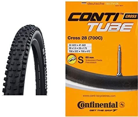 Schwalbe Unisex – Erwachsene Reifen Nobby NIC HS602, schwarz, 27 Zoll & Continental 42 mm MTB Presta-Ventil-Innenrohr, schwarz, 27,5 x 1,75, 2,5 Zoll/42 mm