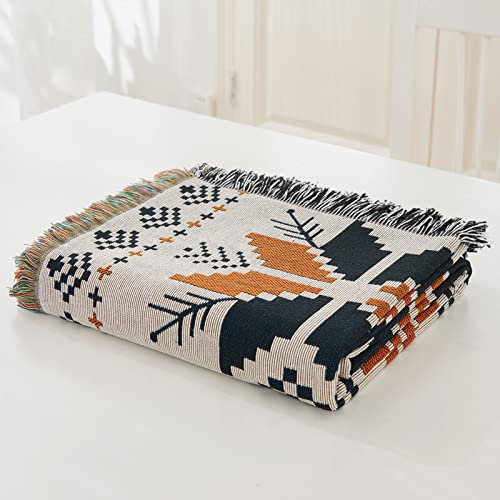 LHGOGO Sofaüberwurf mit Quasten, Bohemian-Muster, gewebt, doppelseitig, Azteken-Stil, dekorative Überwürfe für Sofas, Bett und Sessel, 90 x 90 cm, Ahorn