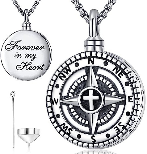 Odinstone Kompass Asche Halskette 925 Sterling Silber Urne Halskette für Asche Gedenk Anhänger für menschliche Asche von geliebten Menschen Keepsake Kremationsschmuck für Asche
