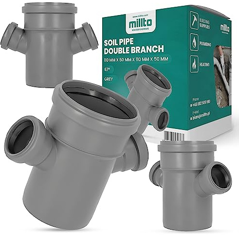 Millto™ Abflussrohr Doppelabzweig 110x50x110x50 67º Grau Abfallsystem Muffe Abwasserrohr Kanalisationsanschluss Verbindungsstück für Abwasserkanalisation Polypropylen