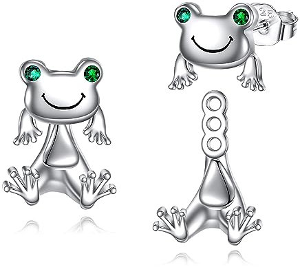 POPLYKE Frosch Ohrringe für Damen 925 Sterling Silber Frosch Stud Ohrringe Frosch Schmuck Geschenke Geburtstag Hypoallergen