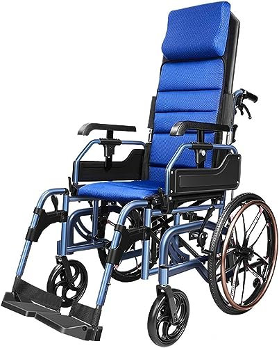 ALLOCO Faltbarer Rollstuhl mit hoher Rückenlehne, Leichter manueller Rollstuhl aus Aluminiumlegierung, multifunktionaler Mobilitätsroller mit Liegefunktion für ältere Menschen