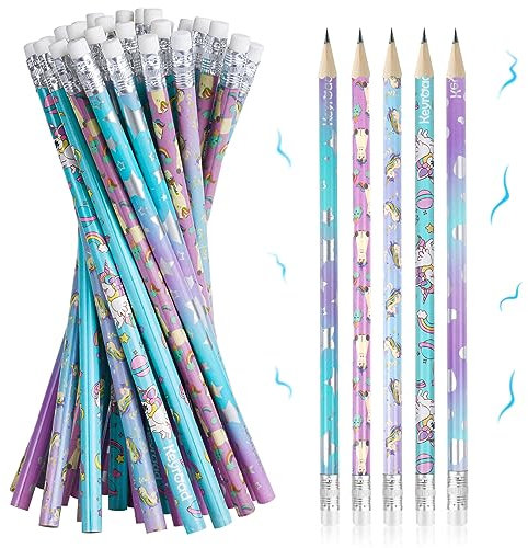 Vicloon Matite Profumate, 32pcs Matite per Bambini con Gomma, Profumate Matite HB Matite di Grafite, Matite in Legno con Elementi per Esami, Scuola, Ufficio, Disegno e Schizzi (Unicorno)