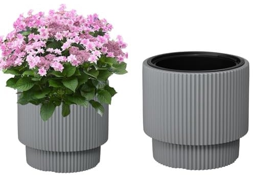 MELTOM Blumenkübel Blumentopf mit Herausnehmbaren Einsatz Rund Dekorativ Frostbeständiger (XXL, Grau)