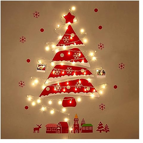 90cm/3 Pies De Alto Árbol De Pared De Rama Iluminado De Navidad 40 Luces Led Blancas Cálidas Colgante con Pilas Decoración De Pared De Navidad Escalera De Madera Dormitorio Sala De Estar