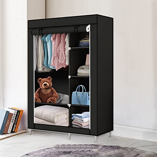 HUOLE Armoire de Rangement Pliable– Penderie Dressing Textile en Tissu Intissé avec Fermeture à Glissière – Garde-Robe Placard Camping(105 * 45 * 170cm)