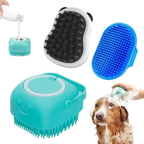 VMINOG Weiche Hundebürste Kurzhaar Hunde WaschbüRste Duschbürste Badebürste Badeburste Dog Bath Brush Hund Katze Gummistriegel Kamm Silikon Puppy Bad Grooming Soft Pet Reinigung Massage (3 BüRsten)