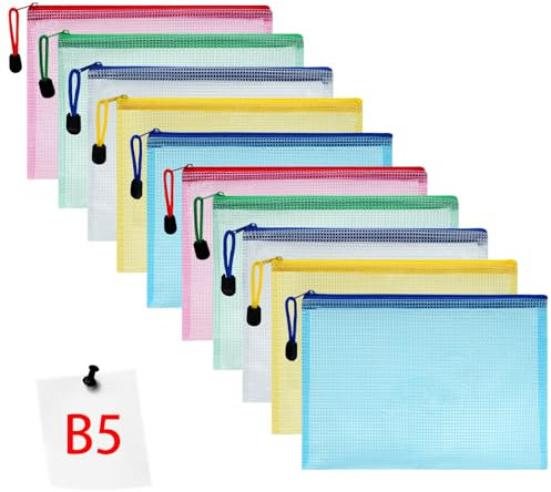 Vicloon Dokumententasche B5, 10 Stücke Zip Tasche, bunte wasserdichte Dokumententasche mit Reißverschluss, Mesh Beutel mit Reißverschluss Datei Zipper Tasche Reißverschlusstaschen