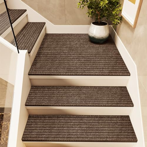 Antirutsch Treppenstufen Matten für Außen Outdoor und Innen,Rutschfest Waschbar Stufenteppich Gummi für Holz/Beton/Marmor Stufe,Flauschig Polyester Treppenteppich für Kinder ältere und Hunde,10 Stück