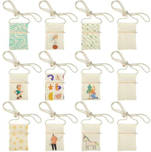 12 Stück stoffbeutel bemalen kinder Beige Stofftaschen zum Bemalen Brustbeutel Kinder 18 x 12 cm Taschen zum Bemalen für Party Geschenk Geburtstagsfeier