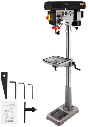 Garvee 15 in Floor Drill Press, 7.5 Amp 120V Pure Copper Motor, 288-3084 RPM Variable Speed Cast Iron Bench Drill Press, 0-45° Tilting Worktable, Tabletop Drilling Machine for Wood Metal