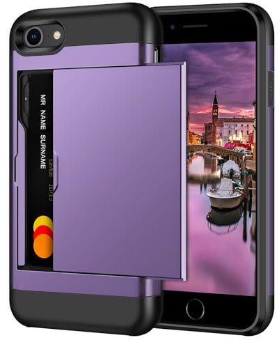 Coolden for iPhone SE 2022 Case iPhone SE 2020 Case Wallet Cover Shockproof Hard Back Soft Bumper Heavy Duty Protective Phone Cases Card Holder Cover for iPhone 7/8/SE 2020/SE 2022-Grey Purple