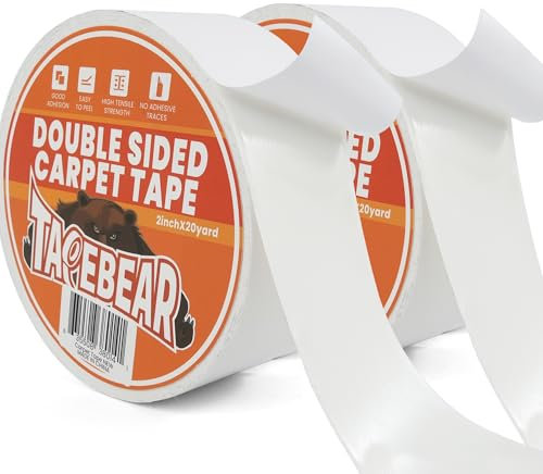TAPEBEAR Teppichklebeband Doppelseitig Extra Starkes 18mx50mm, RüCkstandsfrei Doppelseitiges Teppich Klebeband von Teppich, Bodenbelag, 2 Rollen, Weiß