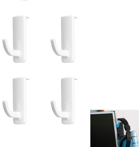 Rakiuty Headphone Hooks - Self-Adhesive Headset Holder, Universal Monitor Stand, 4 Pieces (White)