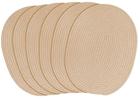 fanquare Ovale gewebte Platzsets Satz von 6 Beige Baumwolle Seil Geflochtene Platzsets hitzebeständig Waschbar rutschfeste Tischsets für Küche Esstisch, Home Dekoration 30x40cm