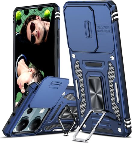 LeYi Coque pour Xiaomi Redmi Note 13 Pro 4G Antichoc avec Protection Caméra Coulissante,Étui de PC Dur et TPU Silicone Militaire Anti-Rayures Coque Note 13 Pro 4G Anneau-Bleu