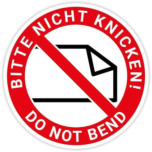 Aufkleber Hinweis Verbotszeichen „Bitte nicht knicken! Do not bend“ Folie Sticker Versand | Ø 5-30 cm Made in Germany, Größen Name: Ø30 cm