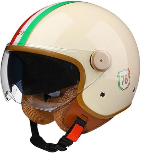 Retro Motorrad Helm Vintage Jethelme Rollerhelm Sturzhelm DOT/ECE-geprüfter Motorrad-Sturzhelm Mit Doppelvisier, Retro-Stil, Motorrad-Jethelm For Kinder, Jugendliche, Männer, Frauen(Color:29,Size:L(59