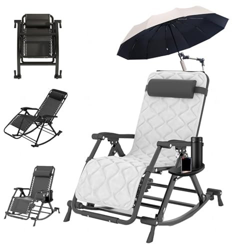 HJXBD888 Mecedora Plegable Tumbona con Sombrilla Mecedora Jardin Exterior con Cojín De Asiento Extraíble Silla Plegable con Sombrilla Apto para Terraza,style1