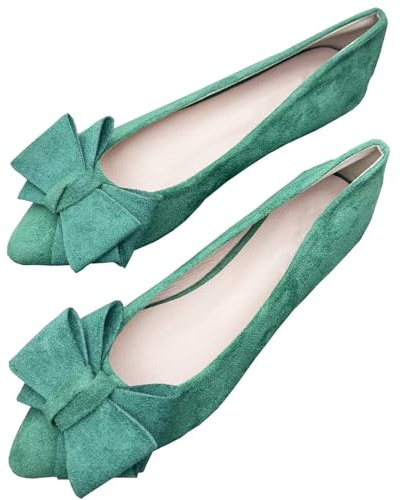 SAILING LU Bow-Knot Ballet Flats for Women Pointed Toe Crystals Wedding Shoes Comfort Light Weight Loafers, 241-grass Green, 6 UK