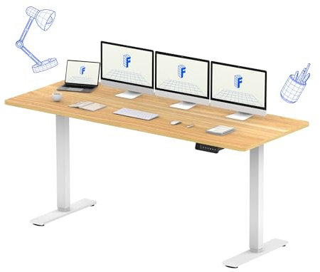 FLEXISPOT Höhenverstellbarer Schreibtisch 160x70 cm-mit 2 starken Motoren-Stabiler Schreibtisch Höhenverstellbar Elektrisch-Standing Desk mit Memory-Funktion(weiß+ahorn)