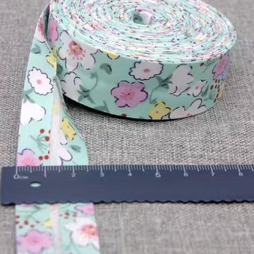 Schrägband Baumwolle 25mm Gefalzt 48 Farben zum nähen Nahtband (geblümt mintgrün, 10 metre)