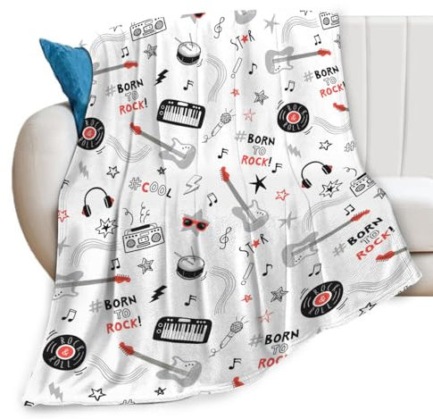 Rock-and-Roll-Band-Überwurfdecke, Musik, E-Gitarre, Klavier, Trommeldruck, Decken, Geschenke, Couch, Sofa, Bett, Dekoration, weich, gemütlich, Fleece, Plüsch, Flanell-Bettwäsche für Liebhaber, Männer,