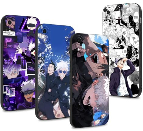LunarDrift 4 Stück Handyhülle für iPhone XR Hülle 6.1'', Anime Motiv Gojo Satoru Itadori Yuji Manga Muster Schutzhülle Jungs Case Schutz der Linse Design Silikon TPU Cover Stoßfest, Schwarz2
