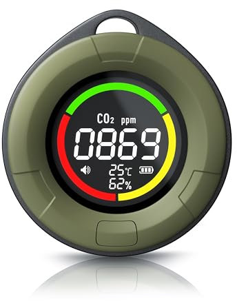 Brandson CO2 Detector Co2 Monitor Carbon Dioxide Detector Alarm Co2 Sensor Digital USB up to 100 hours autonomy Indoor Air Quality Sensor Monitor with Temperature Humidity for Home Office Gym Car