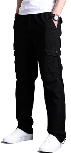 Pantalon Cargo Homme Coton avec 7 Poches Pantalon de Travail Grande Taille Elastique Tube Droit