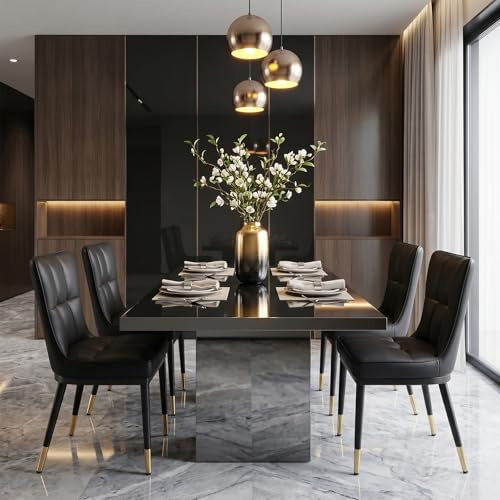 Bekrvio Moderne Esszimmerstühle 4er Set, Bis 200 kg Belastbar, 8 cm Dick Gepolsterte Küchenstühle aus Kunstleder, Polsterstühle mit Hoher Rückenlehne und Metallgestell für Küche Wohnzimmer, Schwarz
