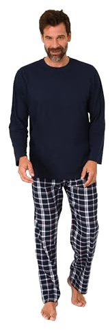 Normann Herren Schlafanzug lang, Pyjama mit Flanell-Hose in Karo-Optik