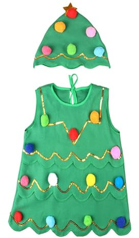 Vestito per albero di Natale per bambini vestito per albero di Natale per bambini vestito a forma di albero di Natale vestito per ragazze vestito cosplay di Natale per ragazze, 1 verde, 7-8 Anni